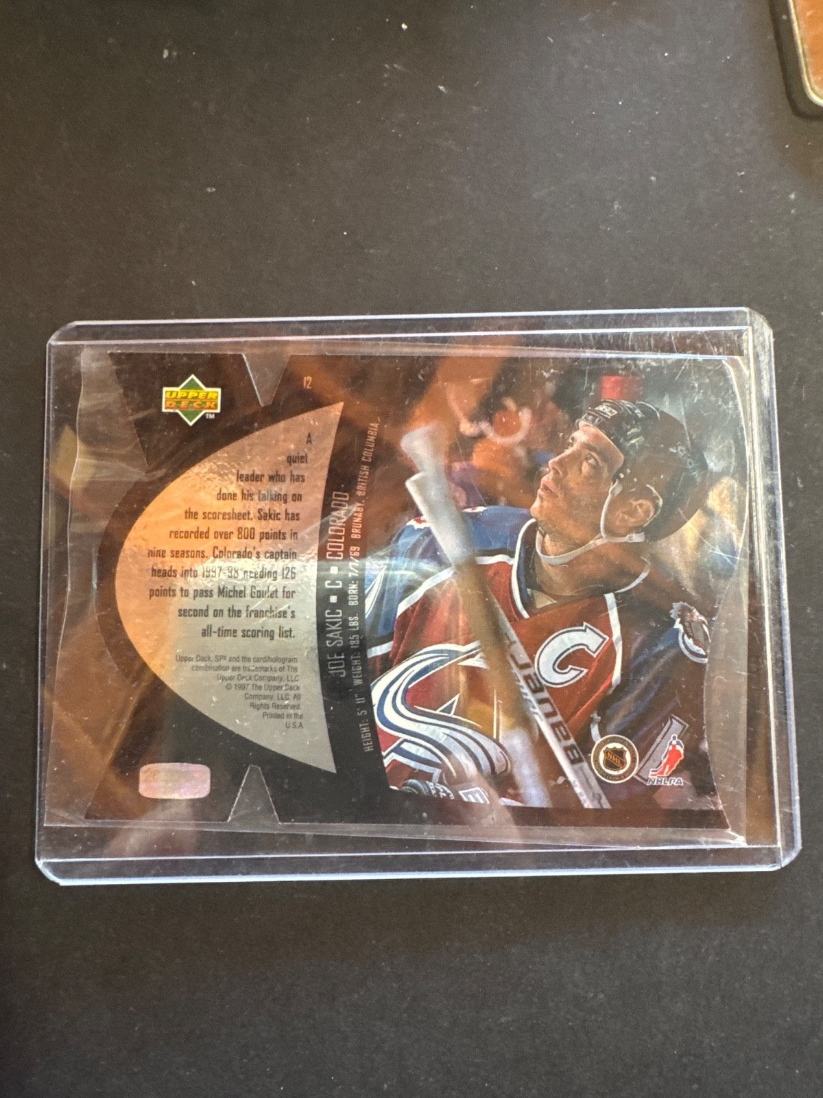 1997-98 Upper Deck SPX Die Cut Holoview #12 Blue - JOE SAKIC (HOF) - Avalanche