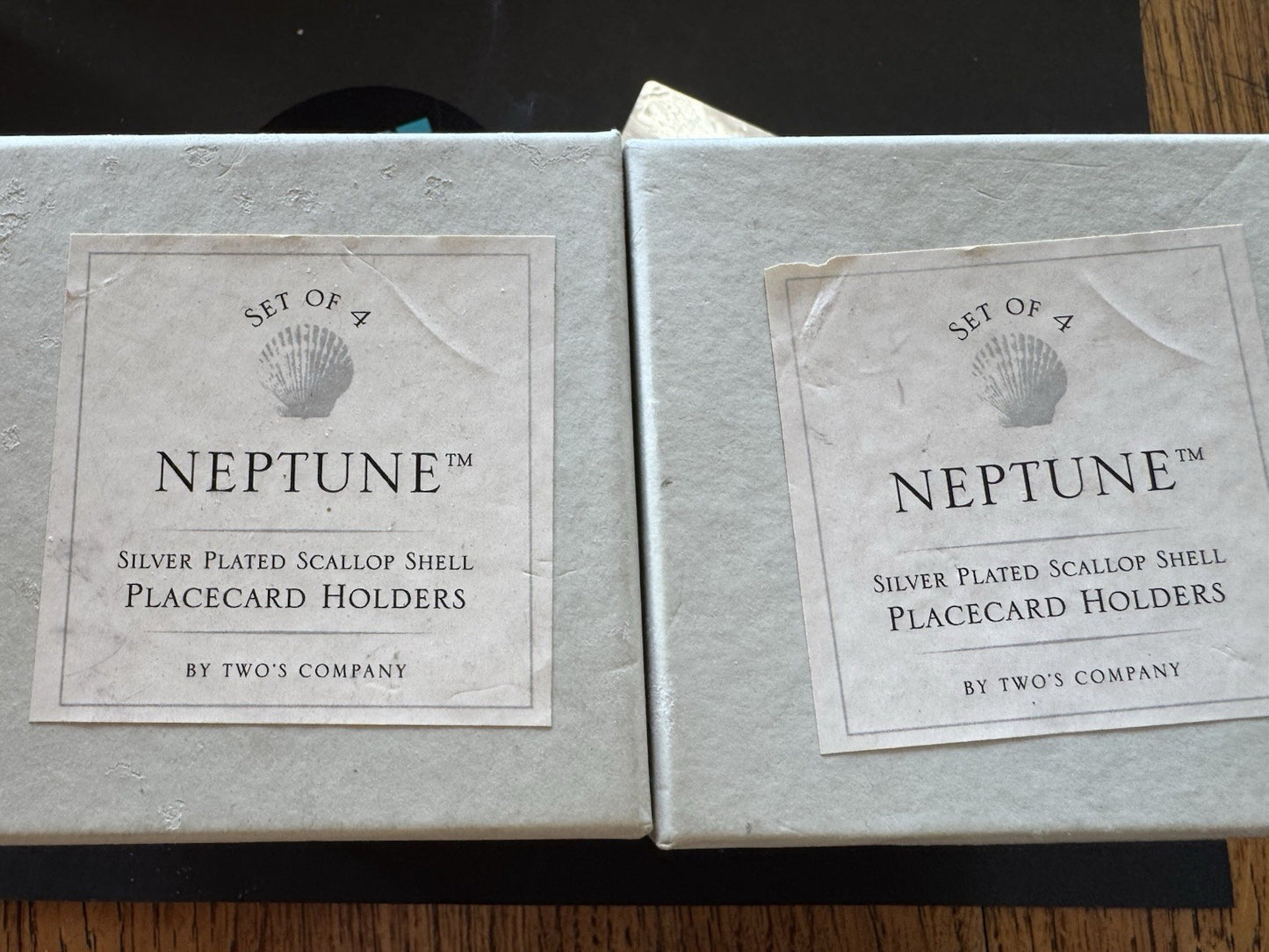 8 Neptune Silver Plated Scallop Shell Place card Holders / Two’s Comp Beach Sea!