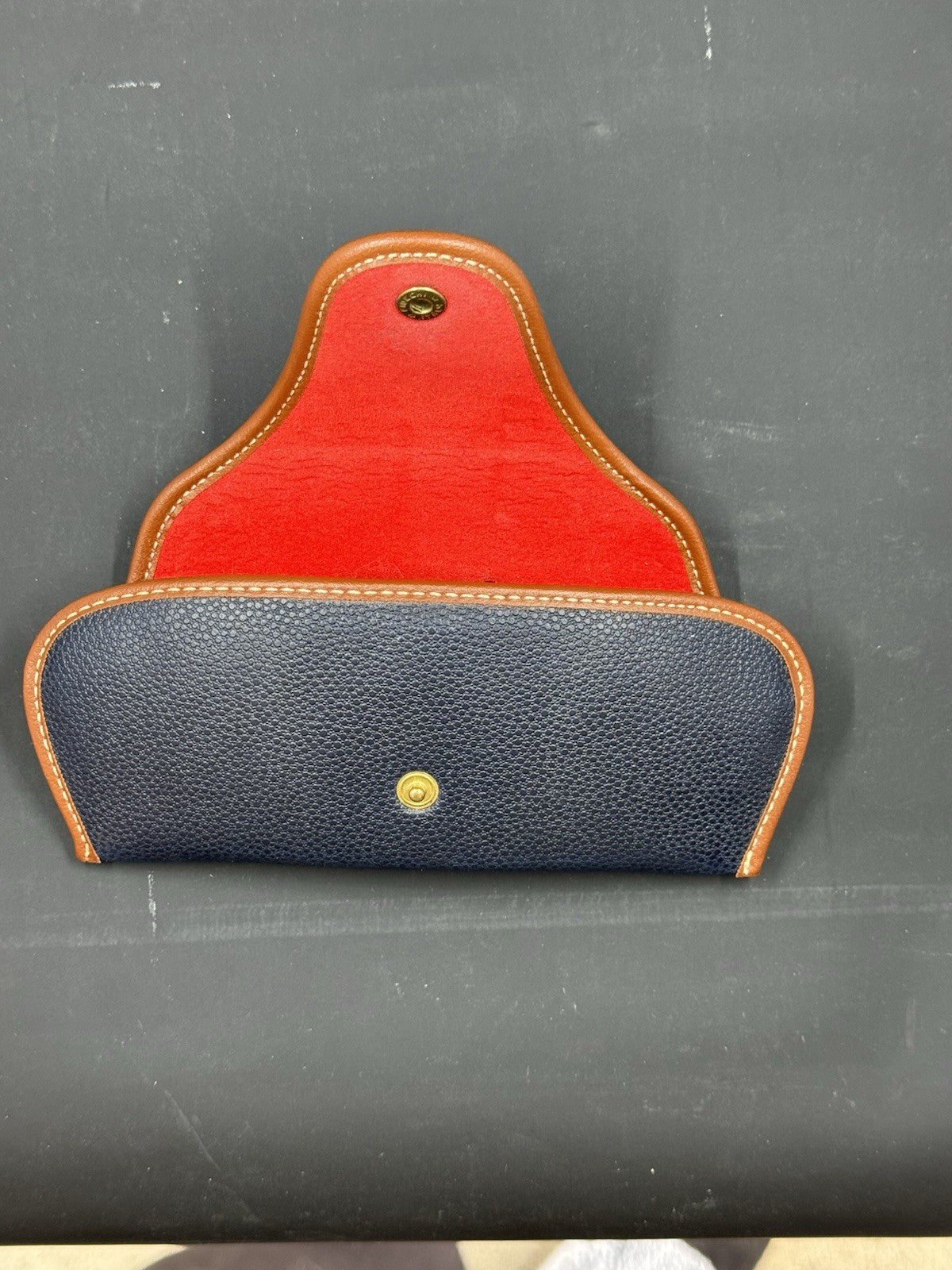 Vintage Faconnable Blue Canvas Brown Leather Glasses Sunglasses Case