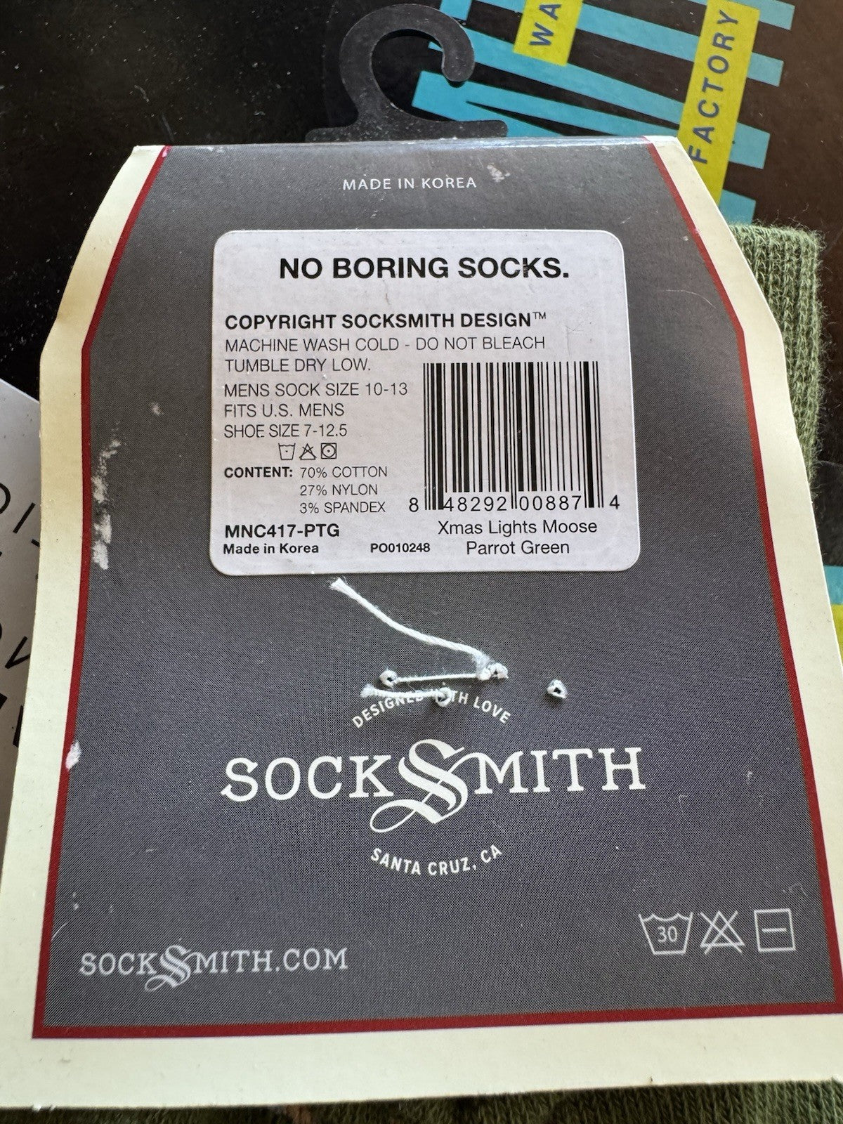 Men's Socksmith Xmas Lights Moose Crew Socks - Parrot Green 7-12.5