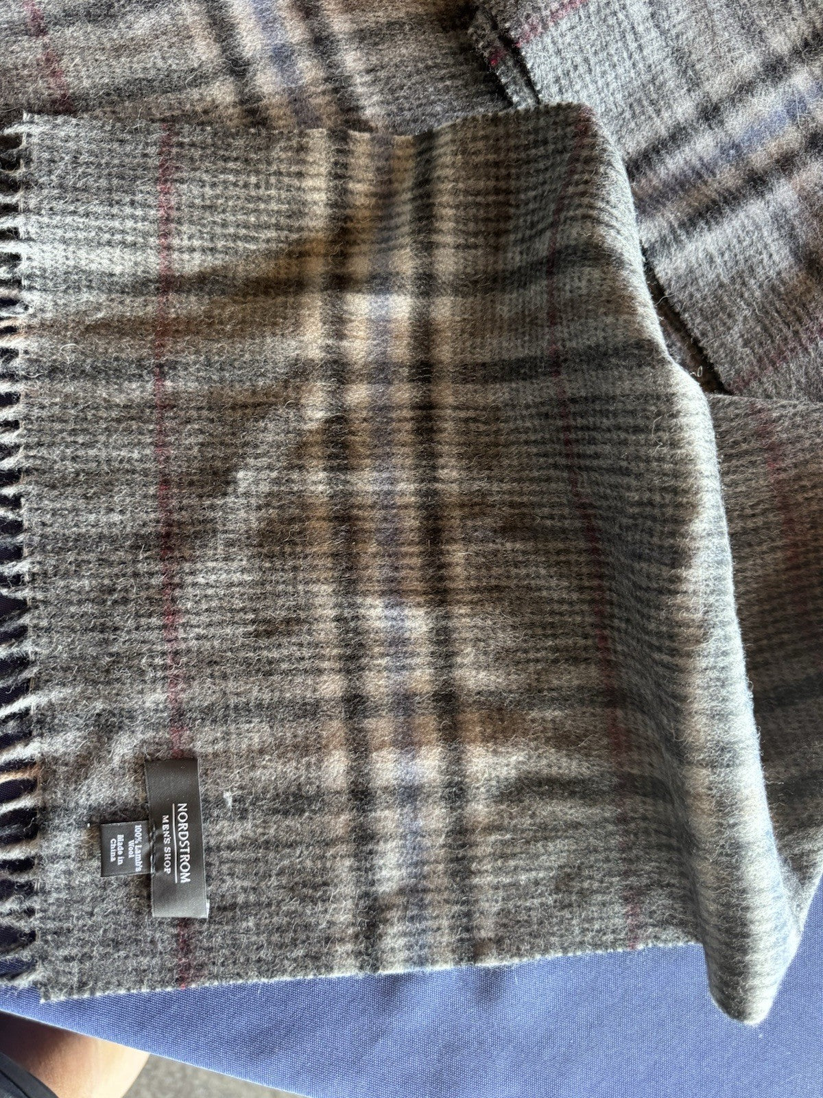 Nordstrom Men’s Shop Scarf Fringe 100% Lambs Wool Grey Size 73”ˣ12”