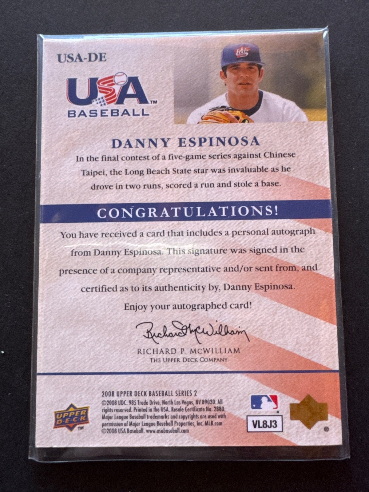2008 UPPER DECK USA NATIONAL TEAM AUTOGRAPHS #DE DANNY ESPINOSA 110/311