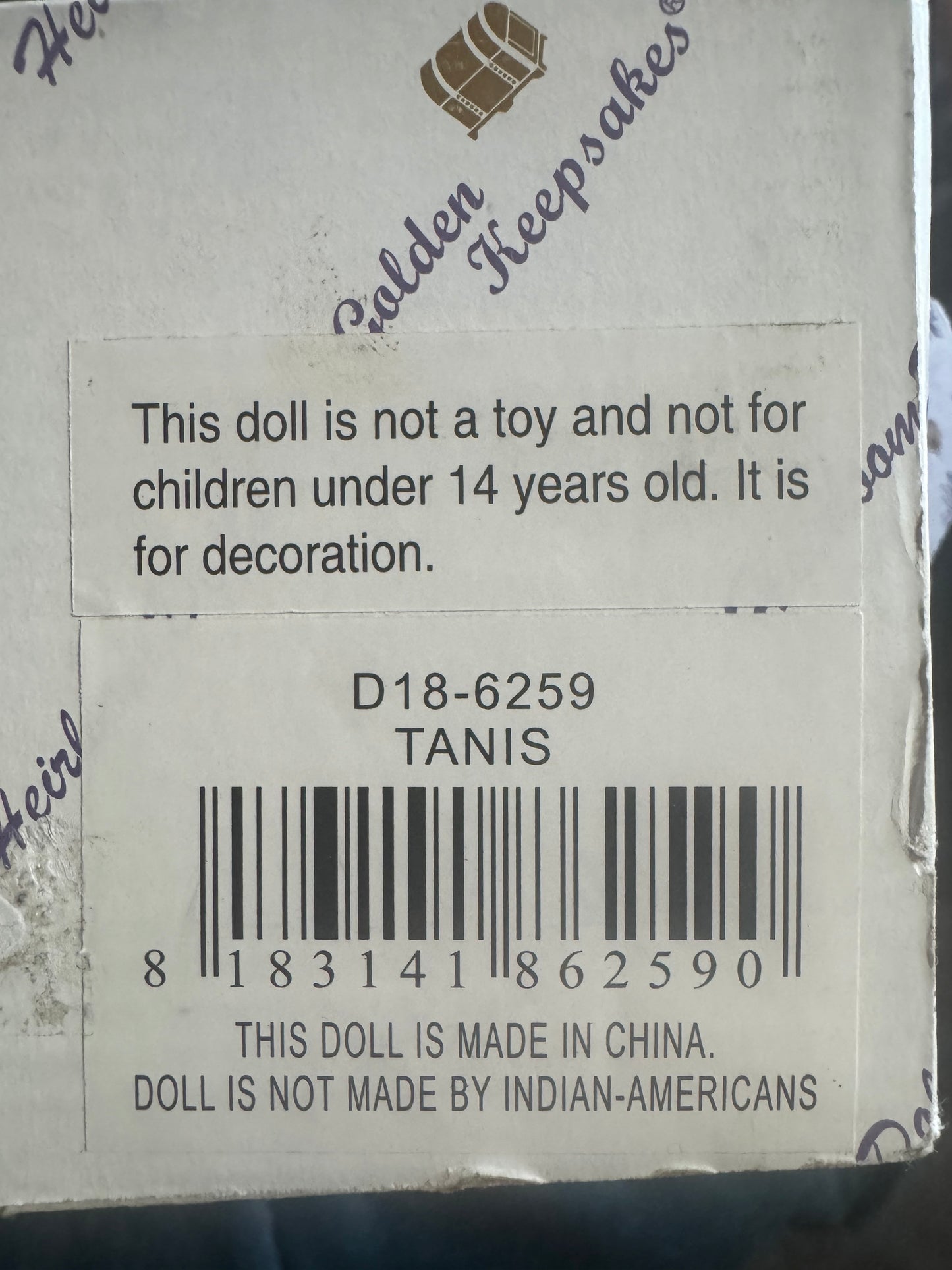 Golden Keepsakes "tanis" Native American style porcelain doll