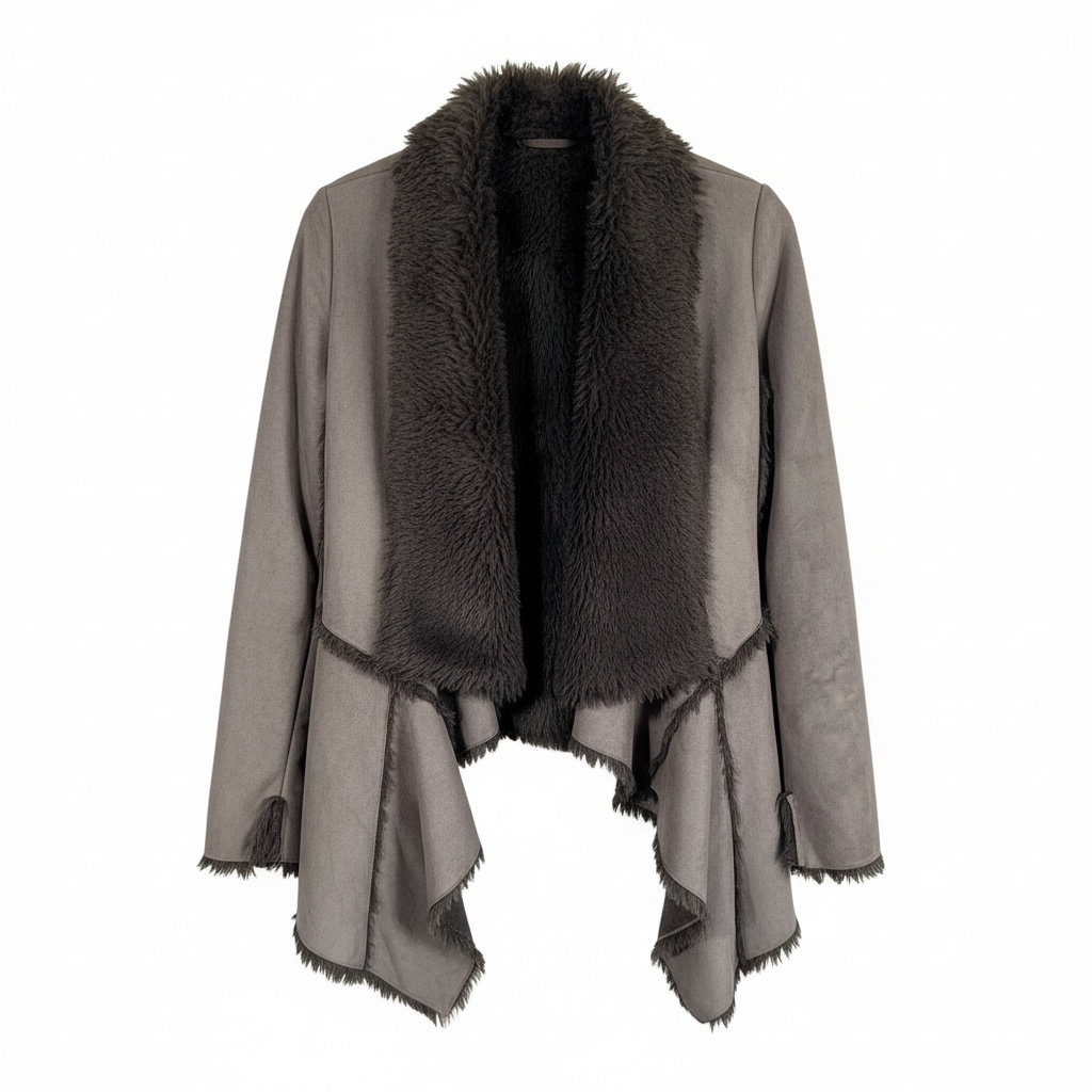 Fever Outerwear Faux Fur/Suede Patchwork Flowy Cardigan Coat Size Medium