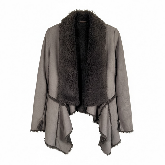 Fever Outerwear Faux Fur/Suede Patchwork Flowy Cardigan Coat Size Medium