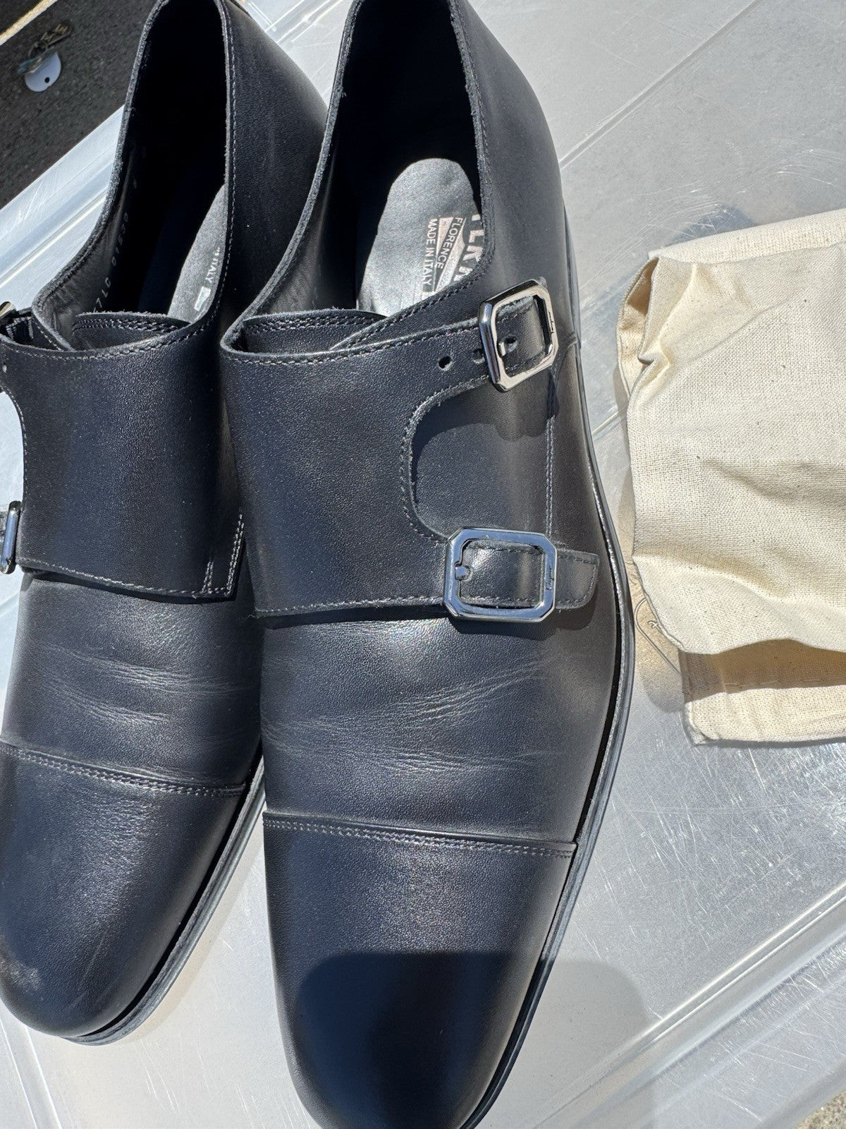 Salvatore Ferragamo Black Leather Double Monkstrap Loafer sz 8D