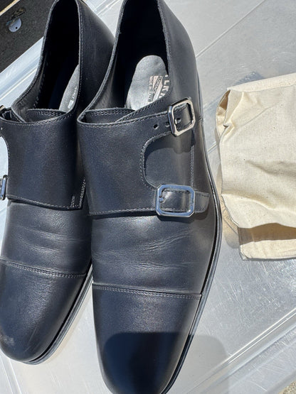 Salvatore Ferragamo Black Leather Double Monkstrap Loafer sz 8D