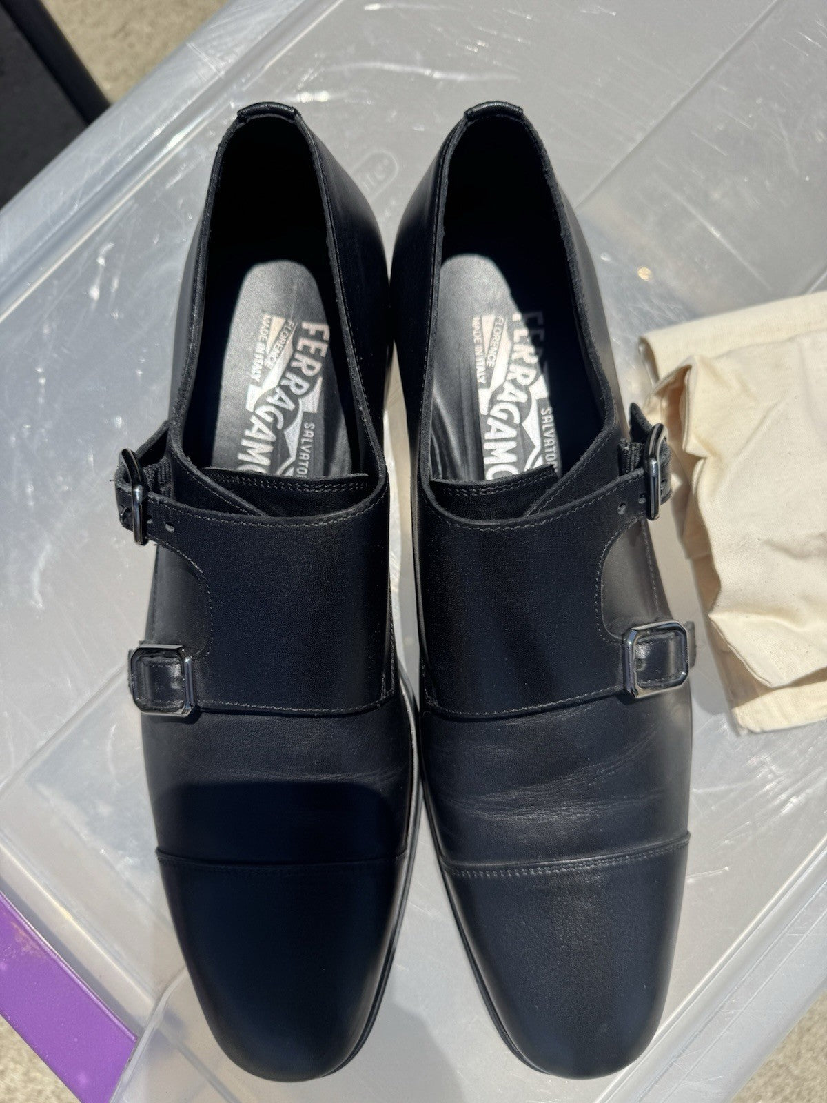 Salvatore Ferragamo Black Leather Double Monkstrap Loafer sz 8D