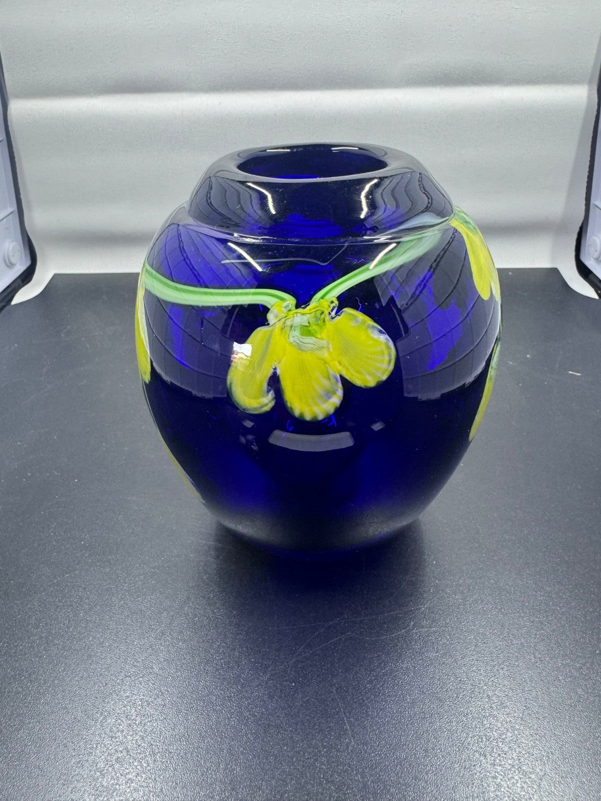 VINTAGE MURANO  'Laburnum COBALT BLUE GLASS PAPERWEIGHT VASE