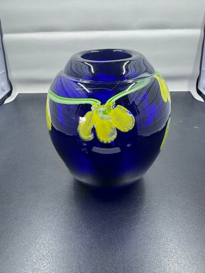 VINTAGE MURANO  'Laburnum COBALT BLUE GLASS PAPERWEIGHT VASE