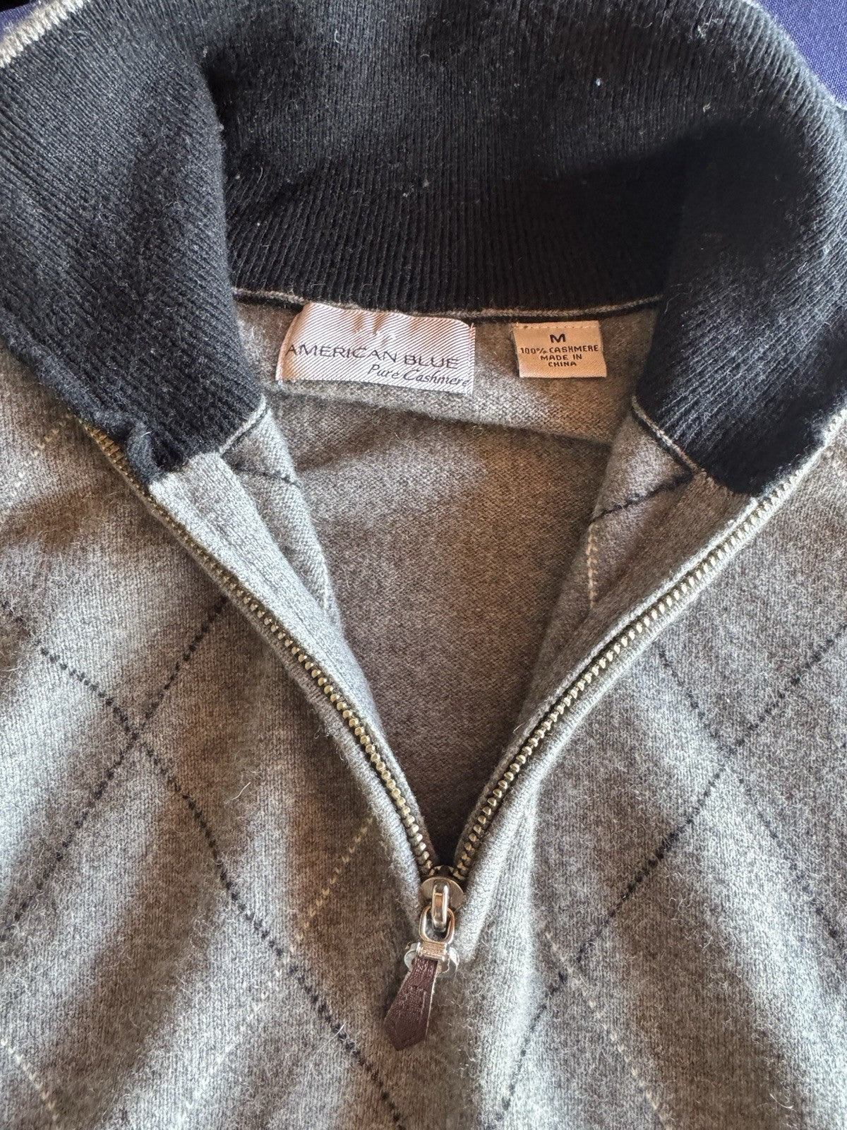 American Blue PURE cashmere gray heather, zip-neck sweater M