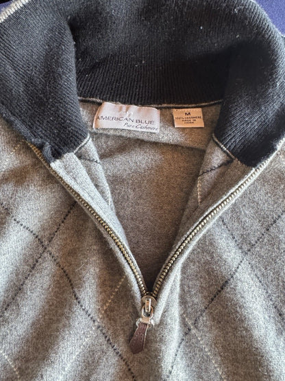 American Blue PURE cashmere gray heather, zip-neck sweater M