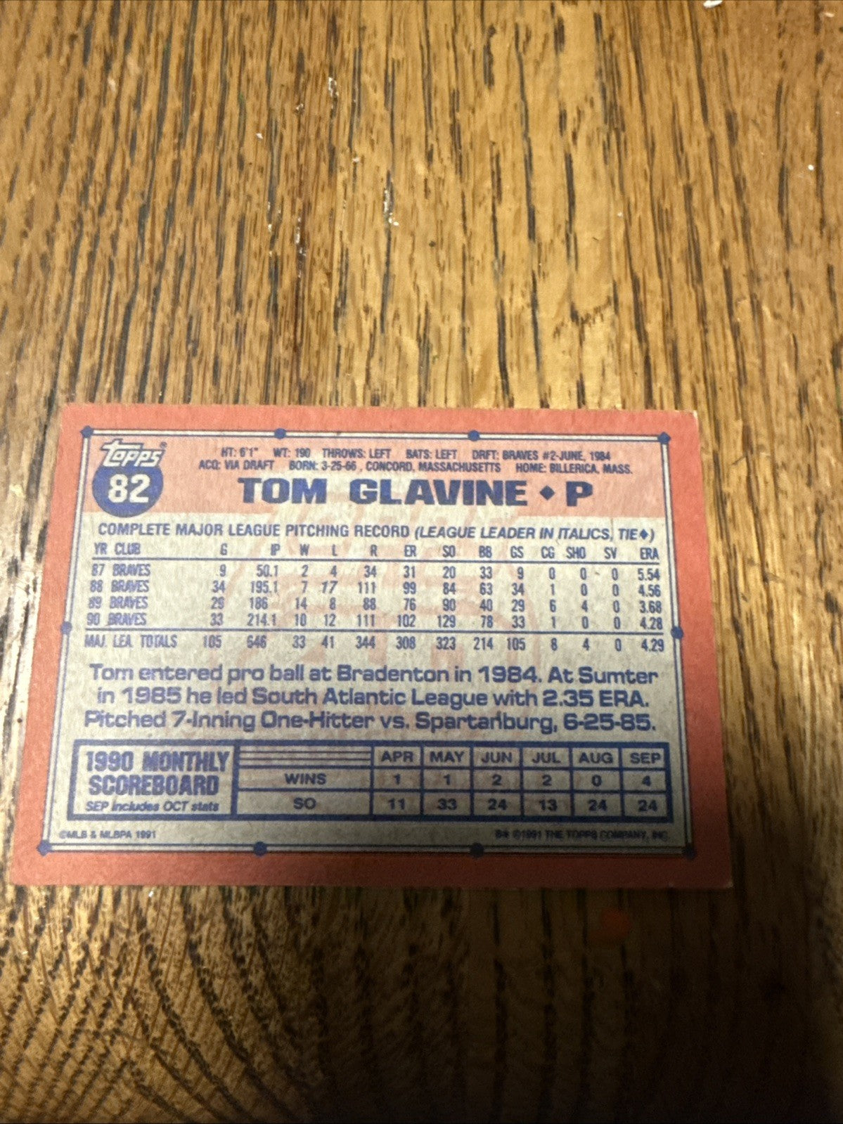1991 Topps - Tom Glavine #82 B* Before Copryright; Bold 40th Anniversary Logo on