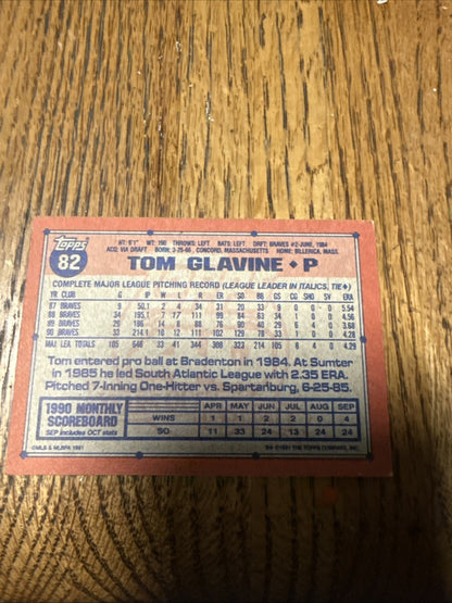1991 Topps - Tom Glavine #82 B* Before Copryright; Bold 40th Anniversary Logo on