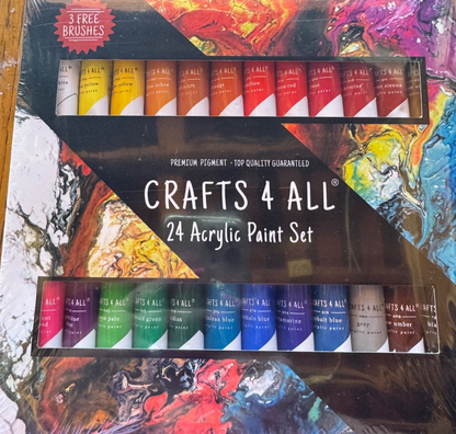 Crafts for All. 24 Acrylic Paint Set with 3 free brushes. Brand New!!! 
