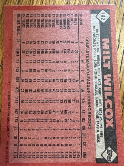 1986 Topps - Milt Wilcox #192