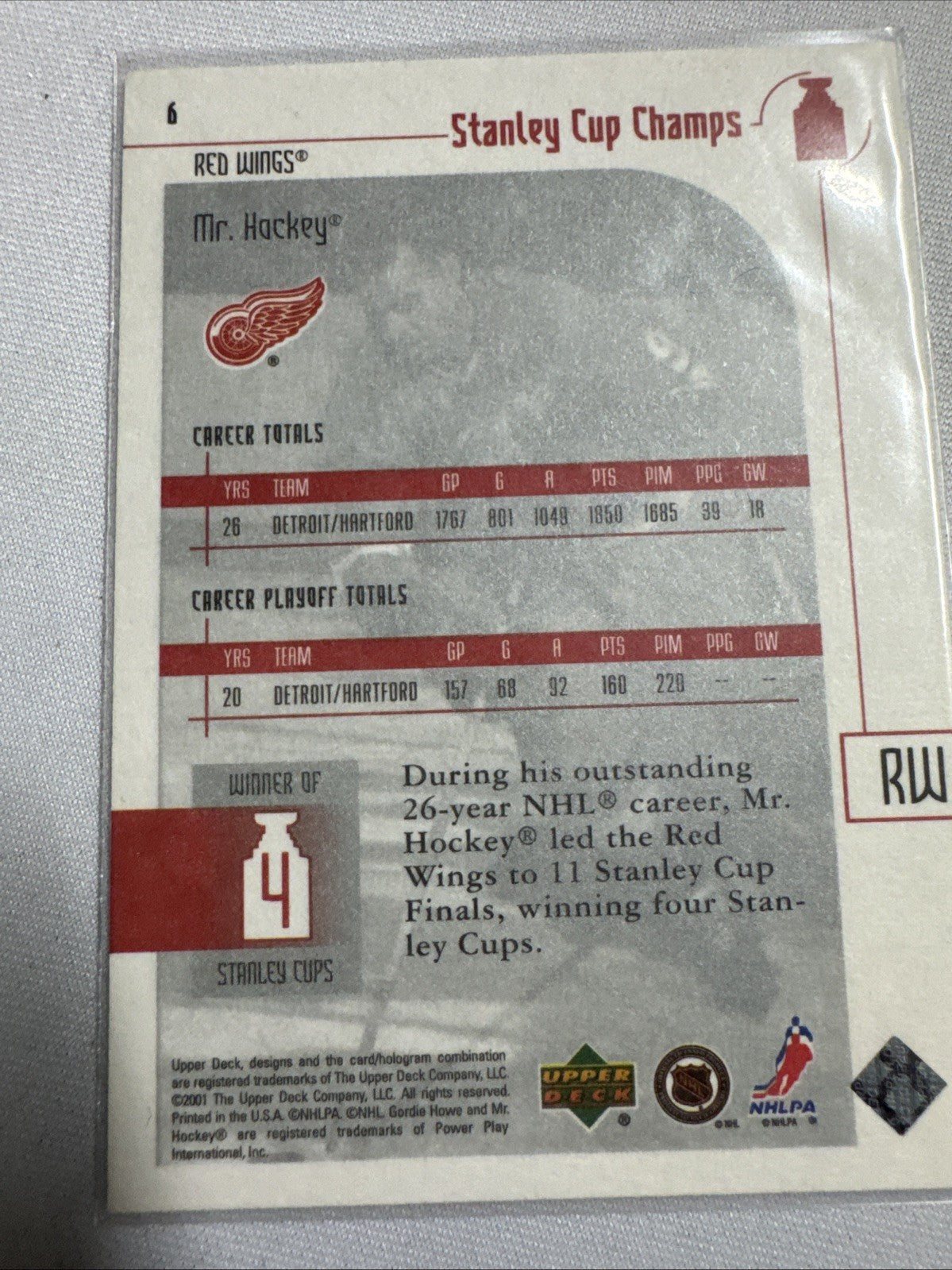 2001-02 Upper Deck Stanley Cup Champs - Gordie Howe #6