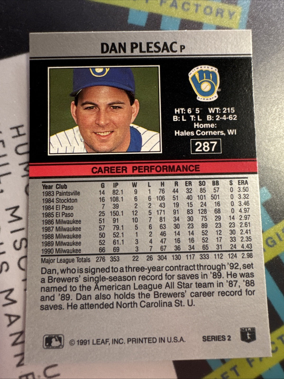 1991 Leaf - Dan Plesac #287