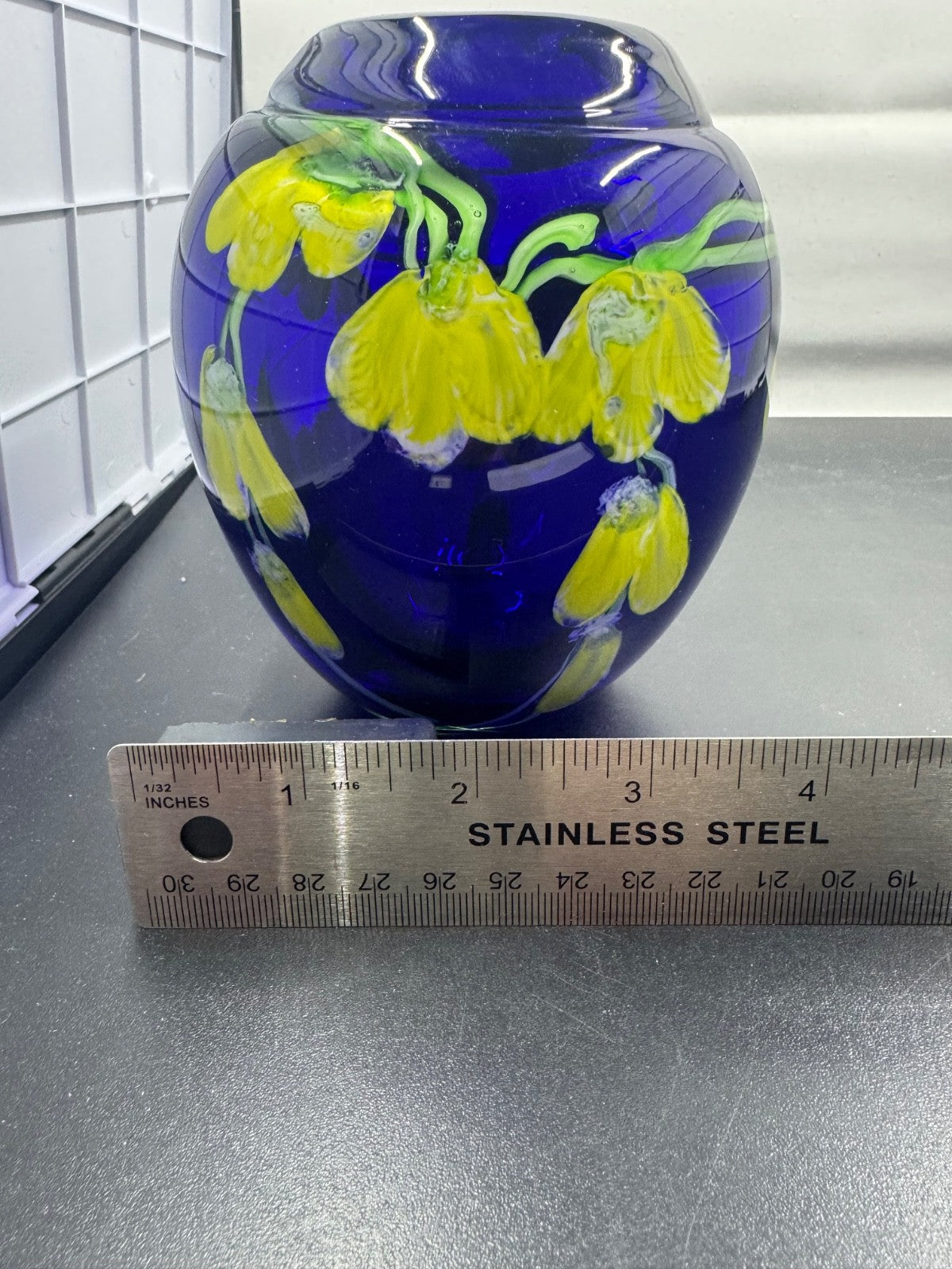 VINTAGE MURANO  'Laburnum COBALT BLUE GLASS PAPERWEIGHT VASE