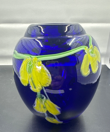 VINTAGE MURANO  'Laburnum COBALT BLUE GLASS PAPERWEIGHT VASE