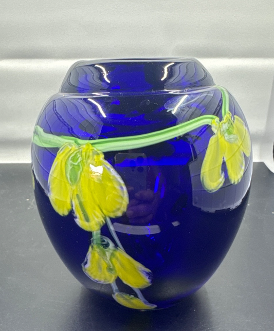 VINTAGE MURANO  'Laburnum COBALT BLUE GLASS PAPERWEIGHT VASE