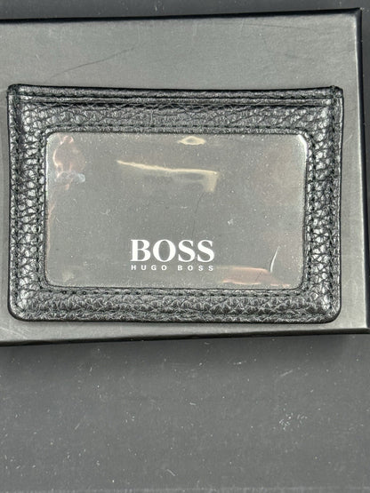 Hugo Boss Men's Highway Black Pebbled Leather Card Case Wallet BRADENTON