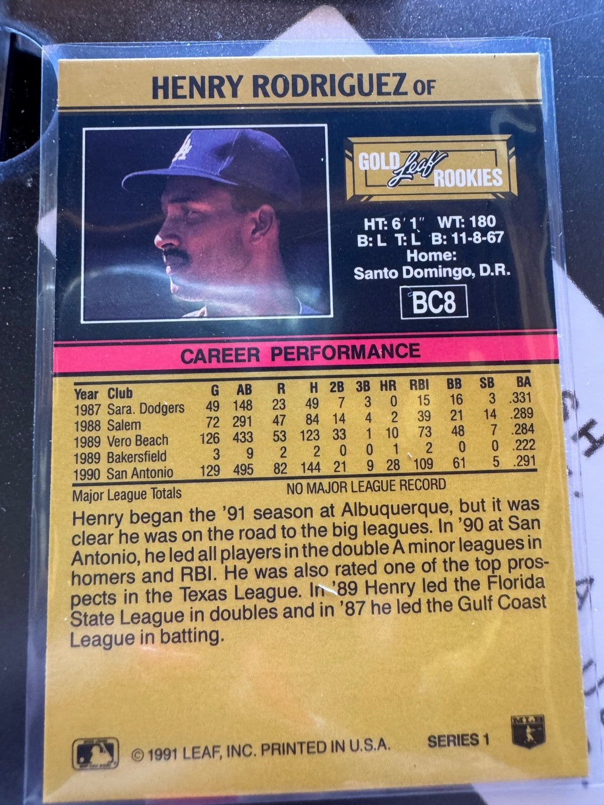 Henry Rodriguez 1991 Leaf Gold Rookies Insert Card Los Angeles Dodgers #BC8