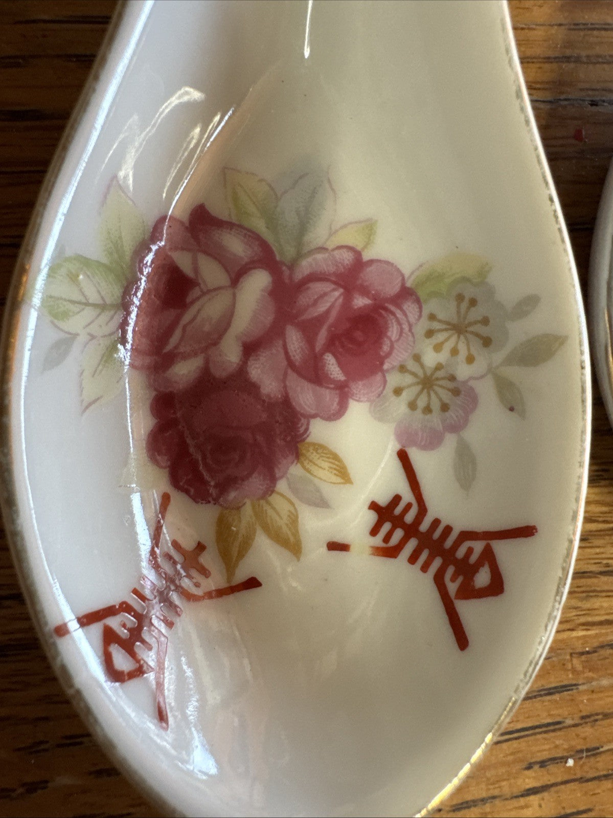 2 Chinese Porcelain Serving Spoons Hand Painted 1 Antique 1 Vintage