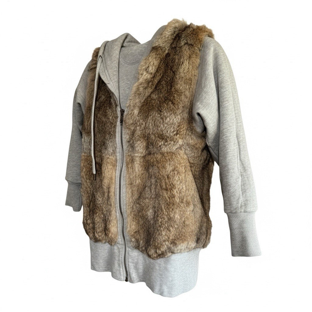 Juicy Couture Reversible Rabbit Fur/Gray Hoodie Full Zip Women’s Jacket Petite