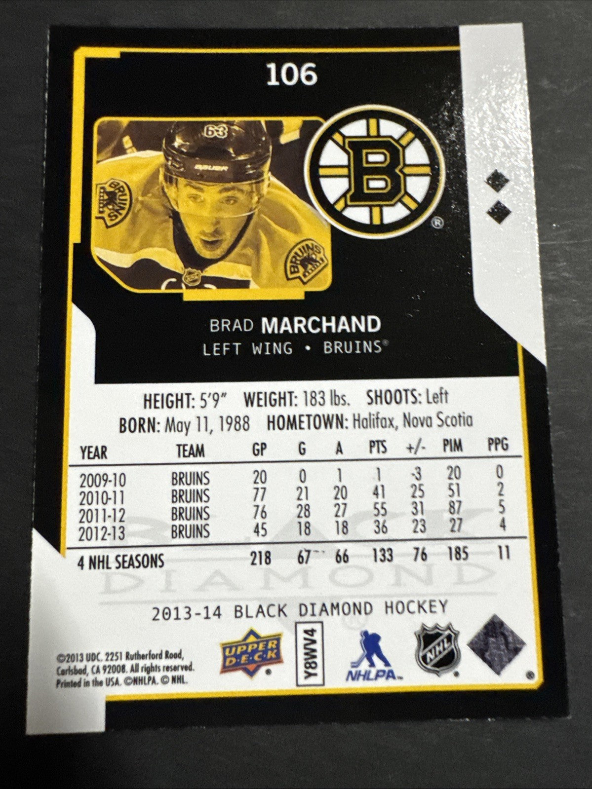 2013-14 Upper Deck Black Diamond - Brad Marchand #106 Silver Holographic