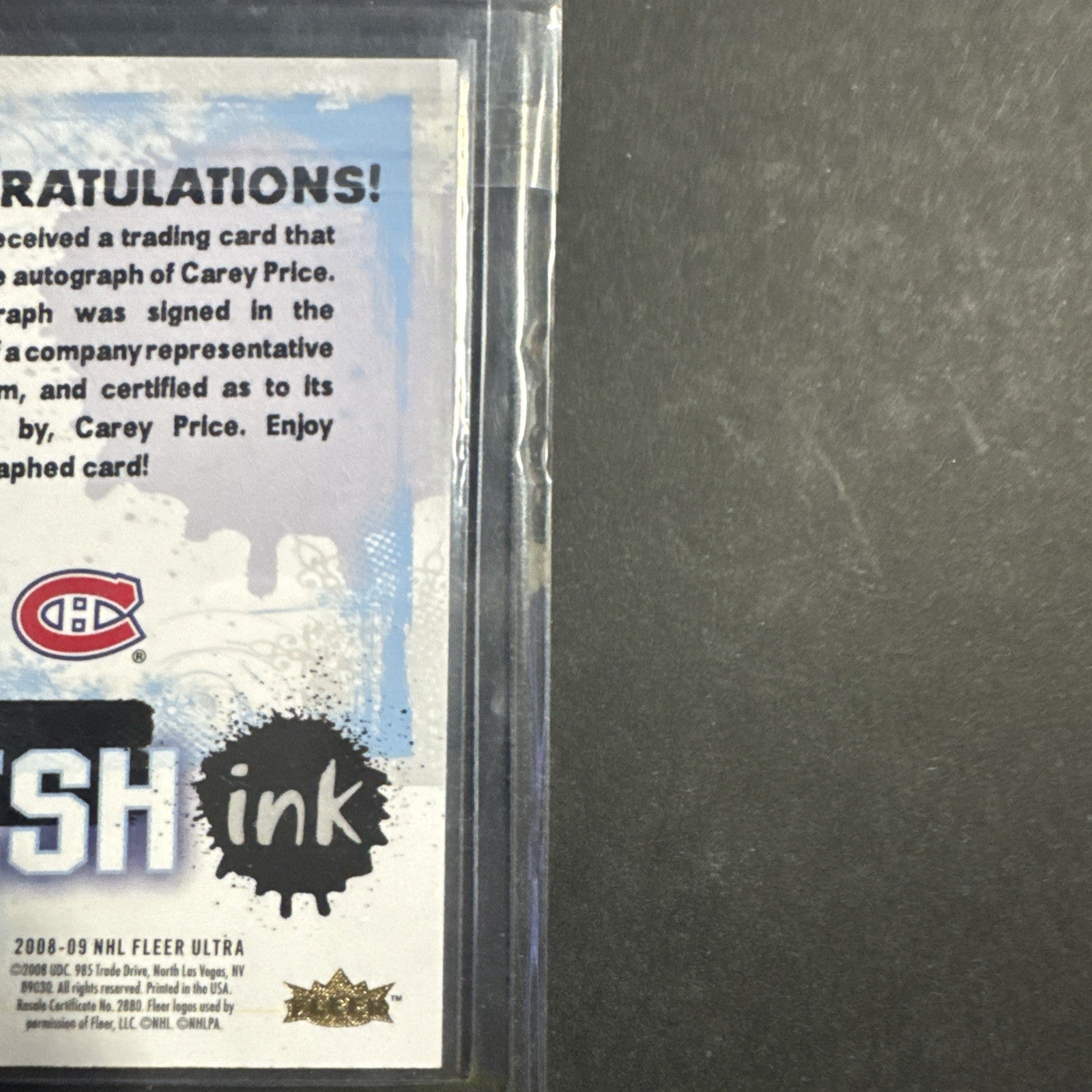 Rare!!2008-09 Fleer Ultra Fresh Ink Carey price  #FI-CP Auto