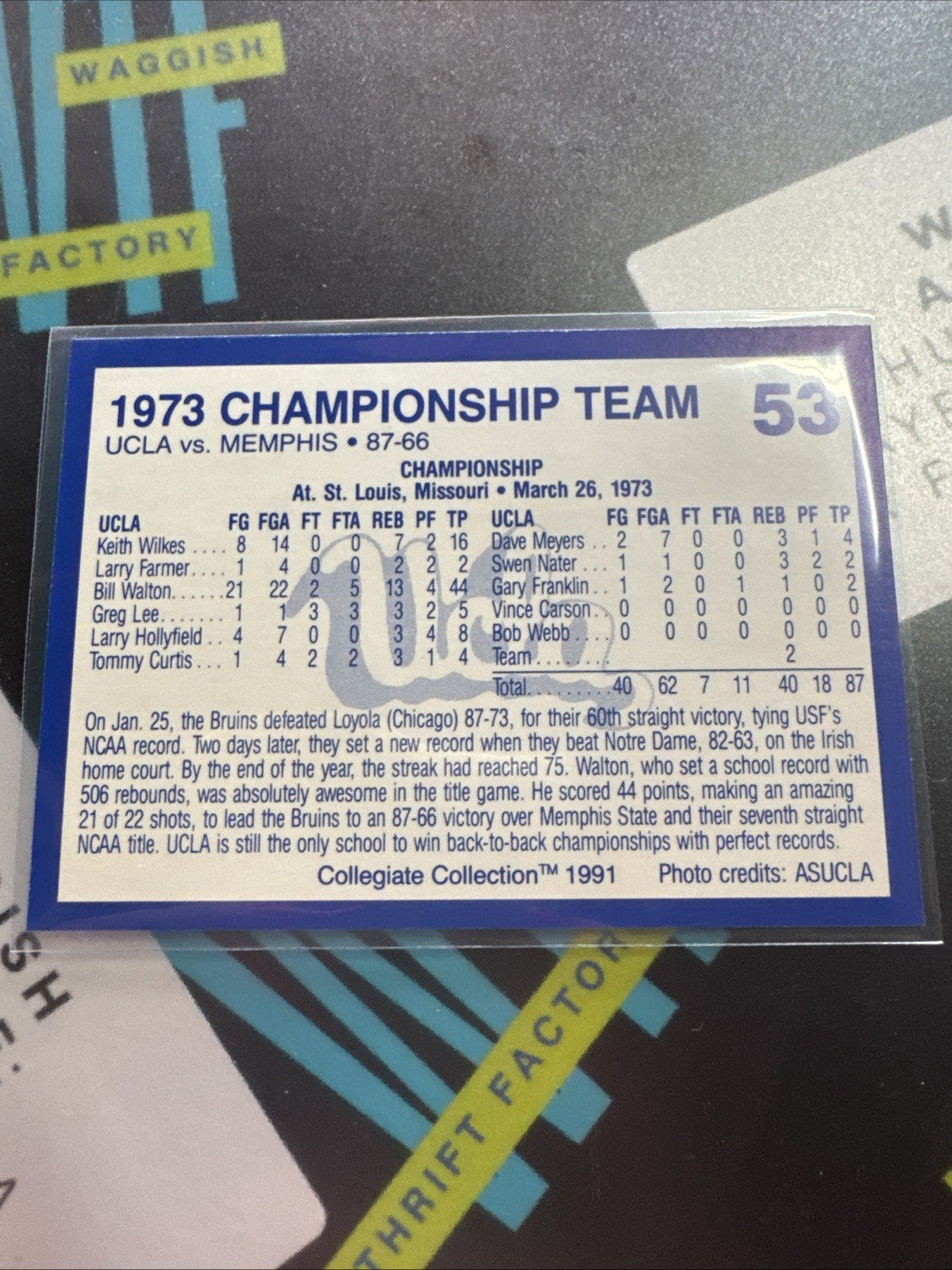1990-91 Collegiate Collection UCLA Bruins 150 Card Alumni Set - UCLA Bruins #84