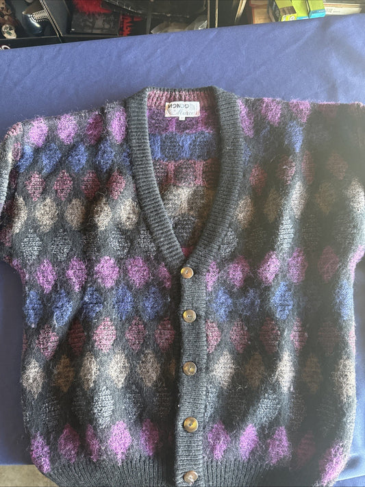 Vintage Mondo Di Marco V Neck Sweater Sz M/50 Colorful Texture Italy Made