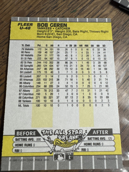 1989 Fleer Update - Bob Geren #U-48 (RC)