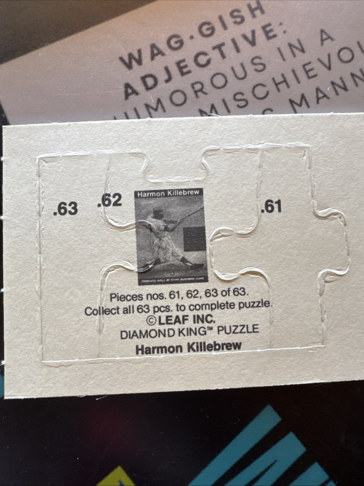 1991 Leaf - Harmon Killebrew Diamond King Puzzle Pieces Harmon Killebrew #61-63