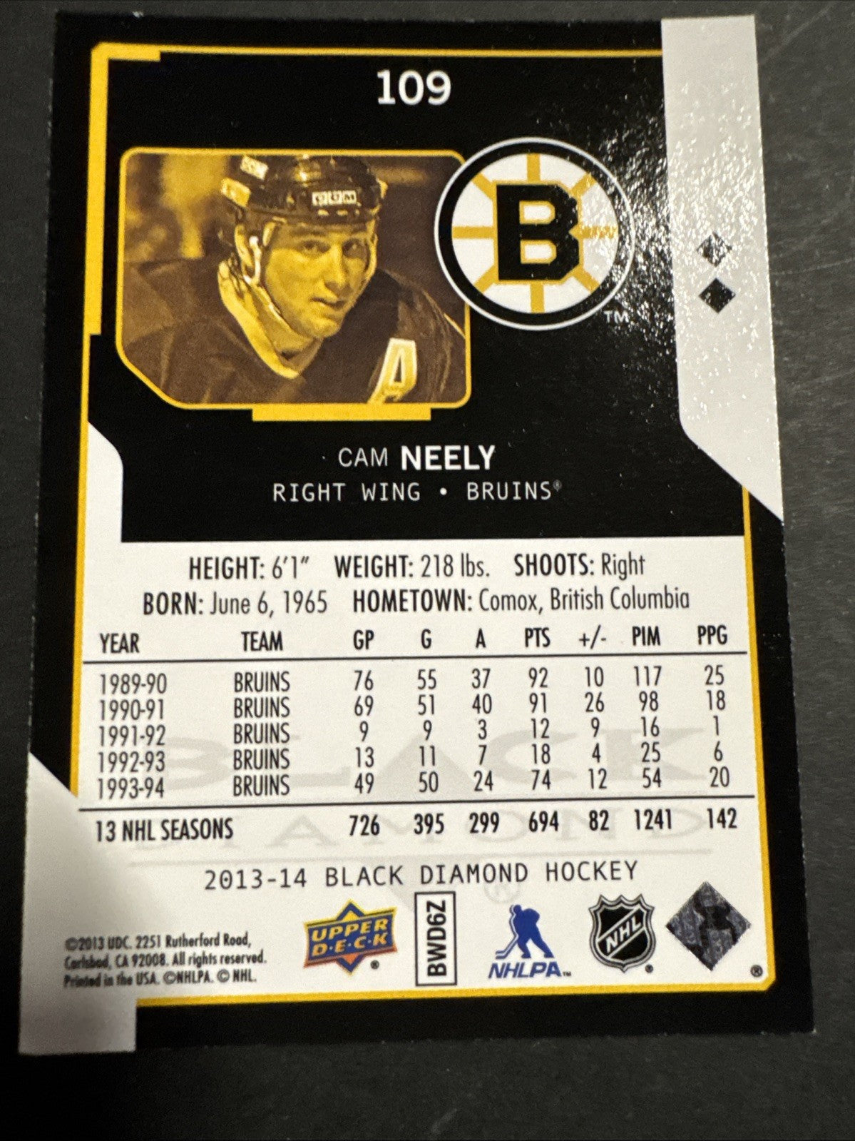2013-14 Upper Deck Black Diamond - Cam Neely #109 Silver Holographic