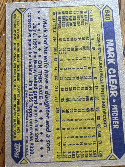 1987 Topps - Mark Clear #640