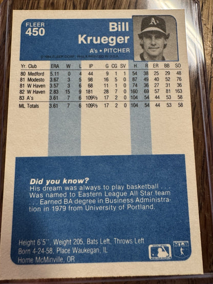 1984 Fleer - Bill Krueger #450 (RC)