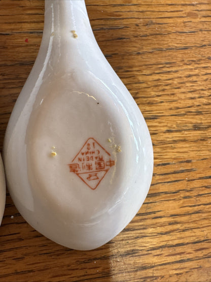 2 Chinese Porcelain Serving Spoons Hand Painted 1 Antique 1 Vintage