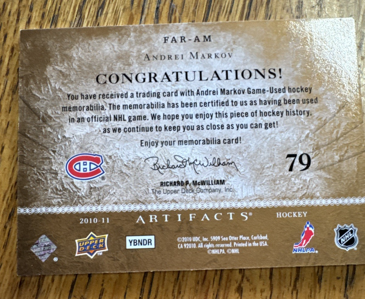 2010-11 Upper Deck Artifacts Retail Frozen Jersey Andrei Markov #FAR-AM