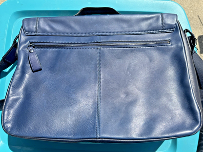 Ted Baker London Leather Briefcase Messenger Bag Laptop Satchel blue w/ black