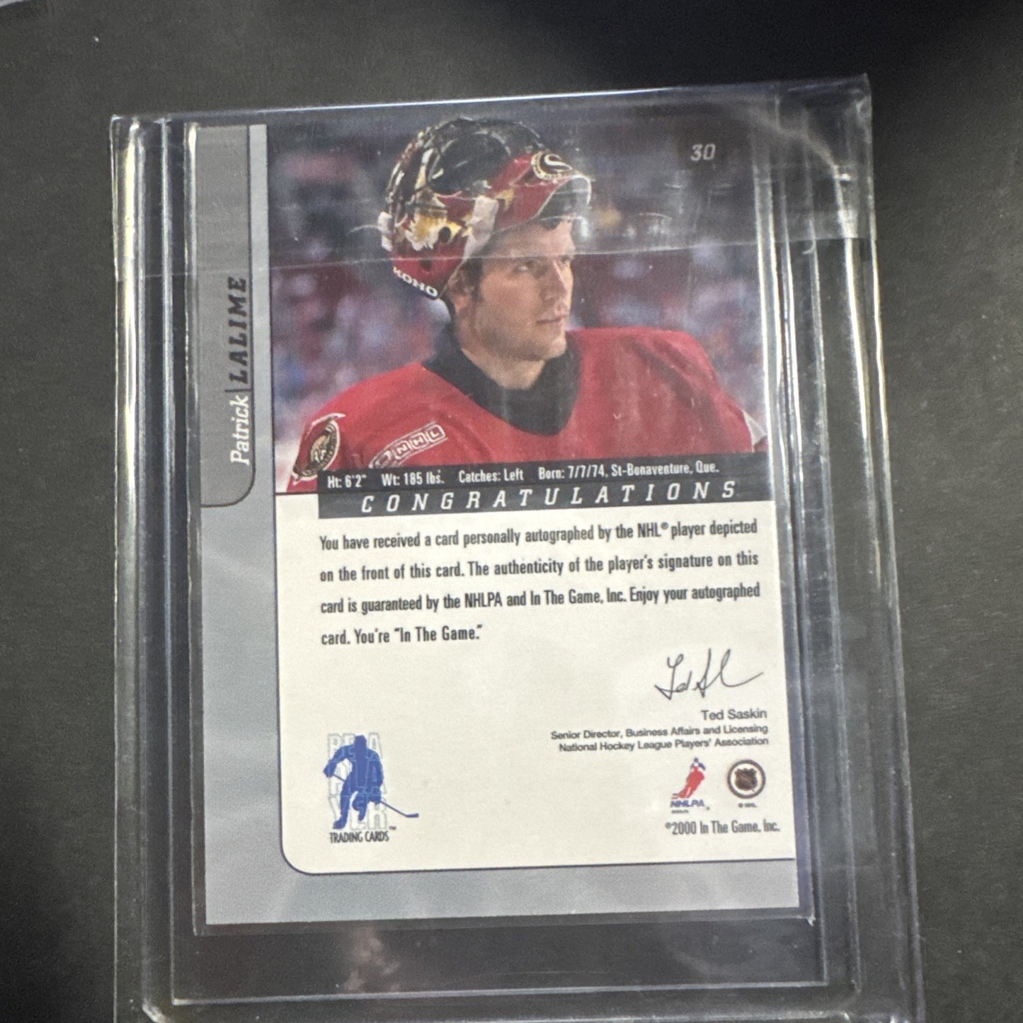 2000-01 In the Game Be A Player Signature Series - Autographs Patrick Lalime #30