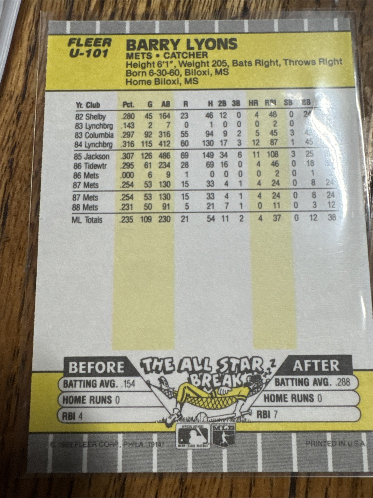 1989 Fleer Update - Barry Lyons #U-101