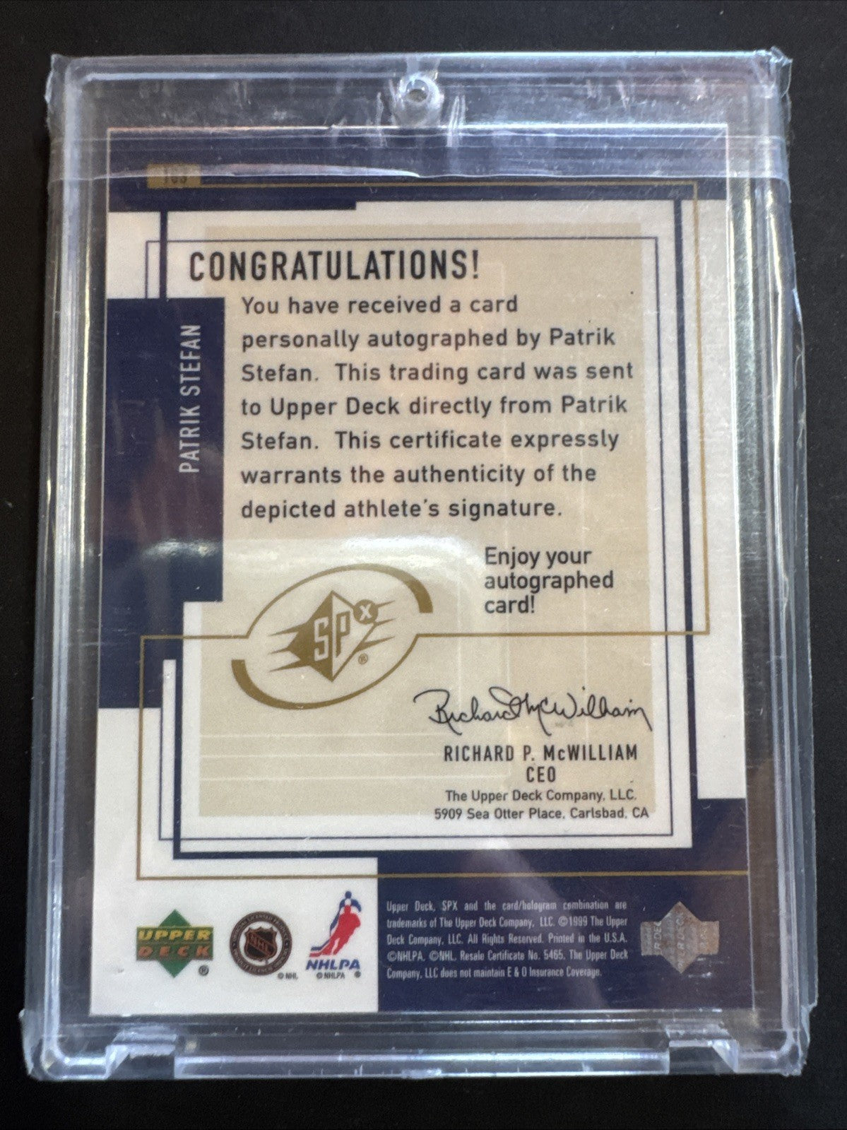 1999-00 SPx - Patrik Stefan #163 /1999 (AU, RC)