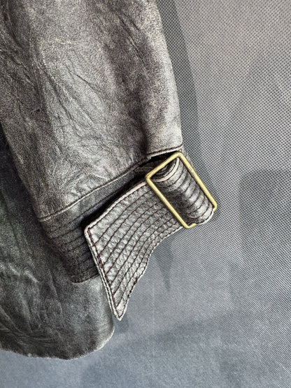 Vintage Early 2000s Distressed Gray Leather Cropped Jacket | Mike & Chris | M