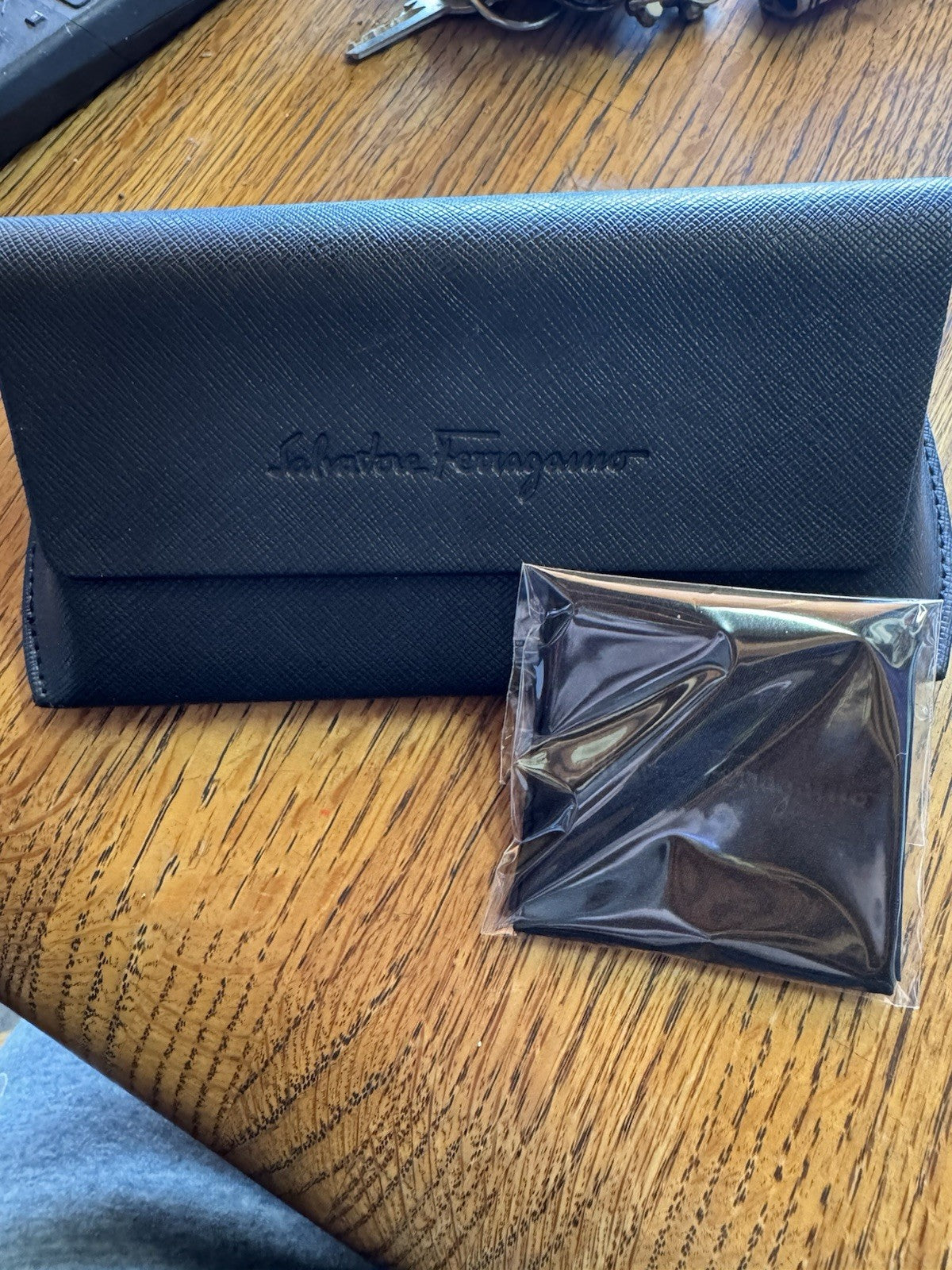 Salvatore Ferragamo Black Crosshatch Magnetic Eyeglass Sunglass Case Clean cloth