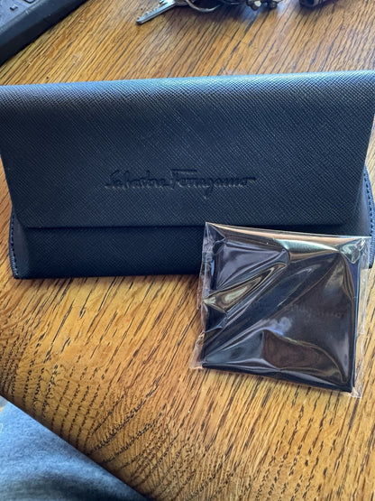 Salvatore Ferragamo Black Crosshatch Magnetic Eyeglass Sunglass Case Clean cloth