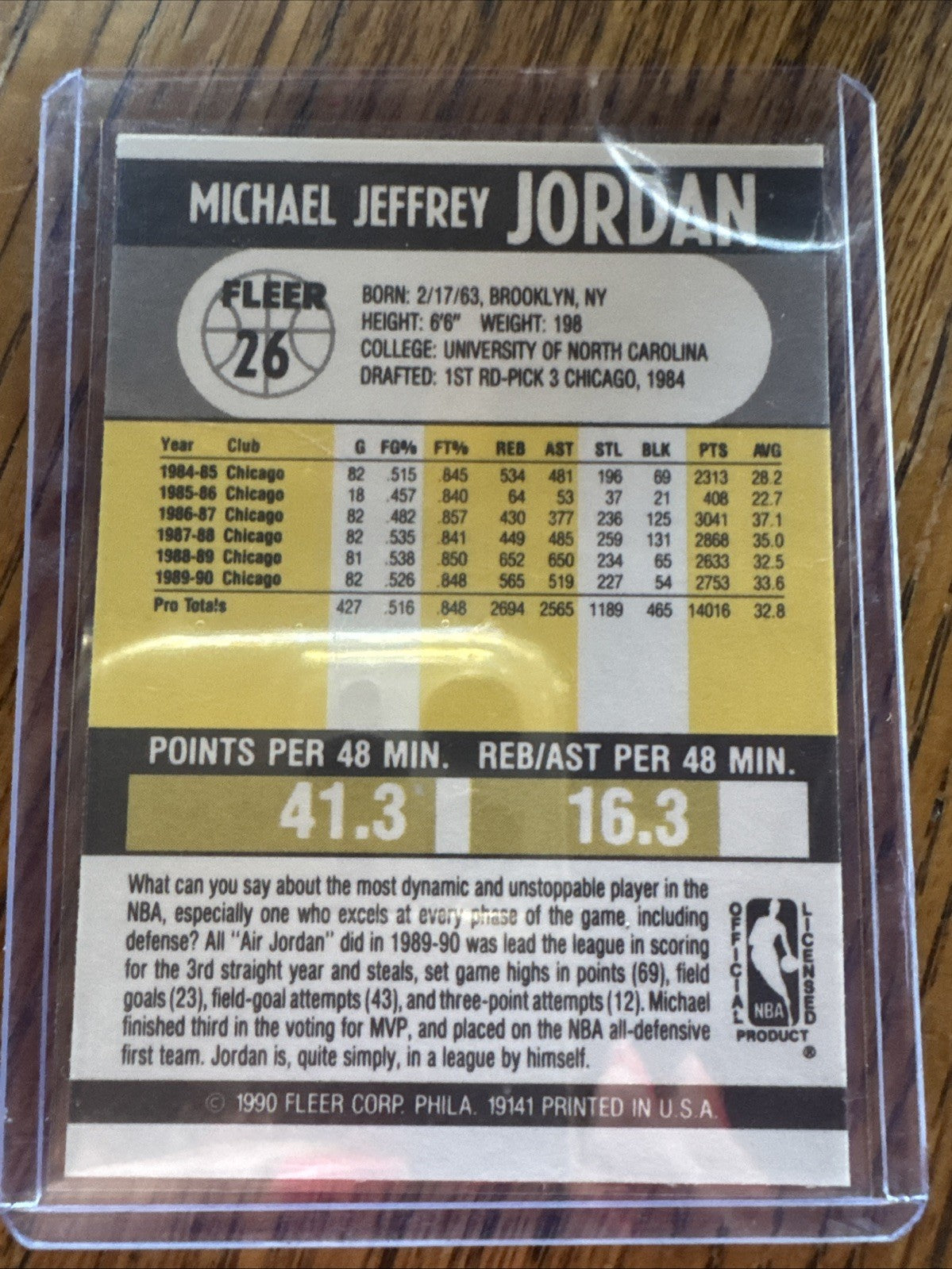 1990-91 Fleer - Michael Jordan #26 Black Line Above Biographical Information