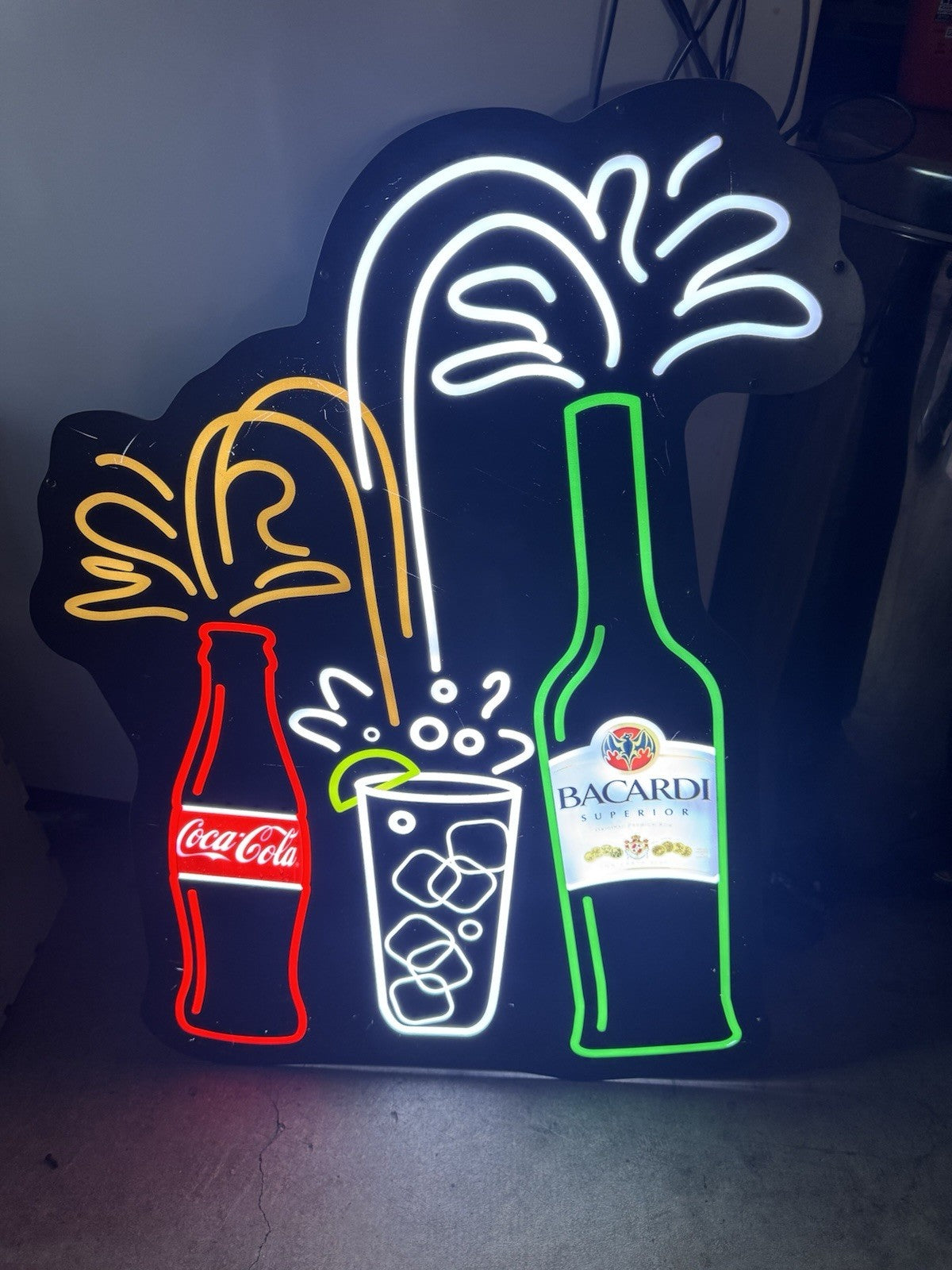 Rare Bicardi And Coke Led Sign Enhance America Man Cave Read 28" X 22"