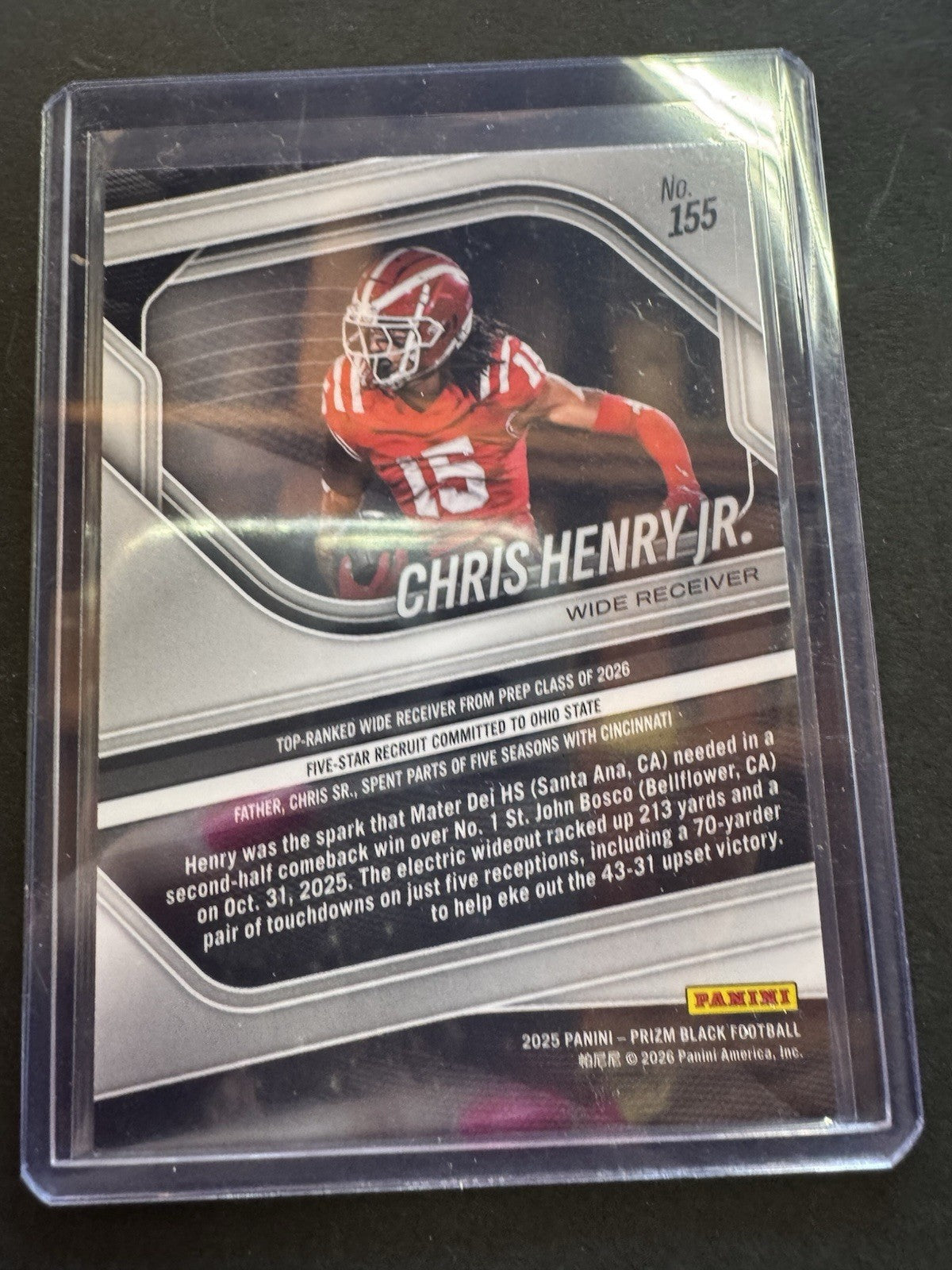 2025 PANINI PRIZM BLACK CHRIS HENRY JR SILVER PRIZM #155 TOP RNKD WR OHIO STATE 